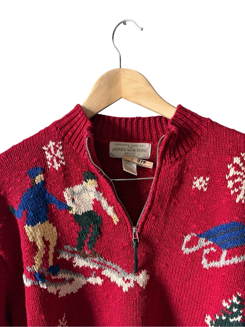 Vintage Jones New York Sport Ski Sweater Red Quarter-Zip Petite Medium 90s Y2K - Picture 3 of 12
